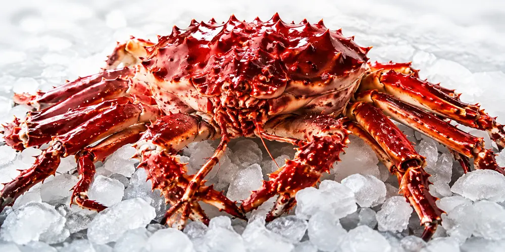 Norwegian king crab displayed on ice